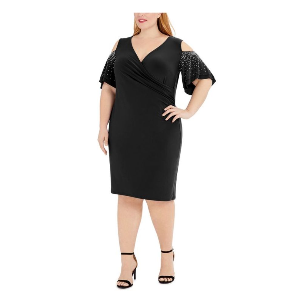 MSK WOMEN Womens Black Short Sleeve Below The Knee Party Sheath Dress Plus 3X